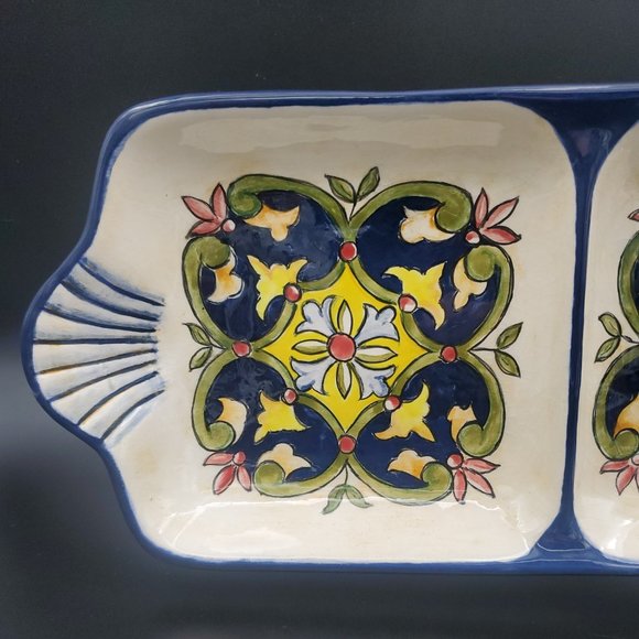 Mediterranean Appartif Tray Three Sections Signed - Picture 8 of 10